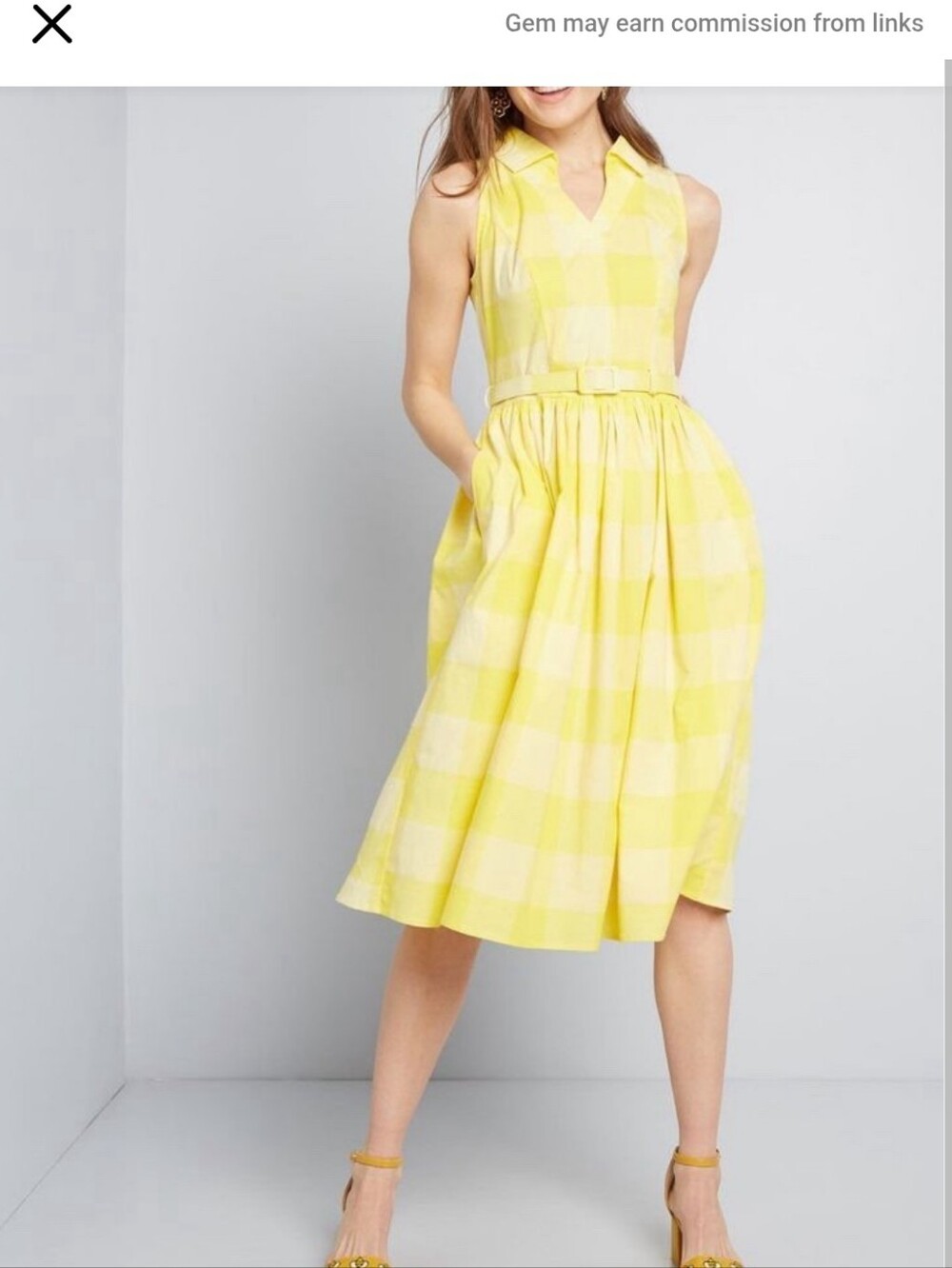Collectif Mod Cloth Sleeveless Yellow Check Fit-and-Flare Dress No Belt